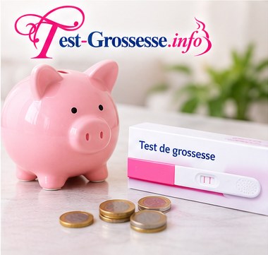 Tirelire, pièces et boîte de test de grossesse.